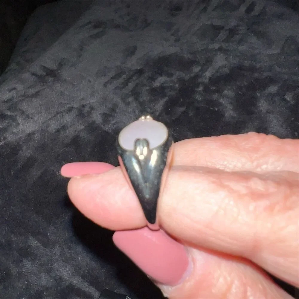 Pale  Pink Stone Silver Band Ring US Size 9
